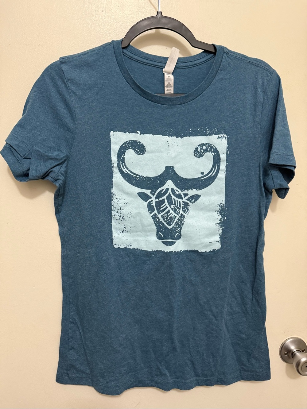 Bella Canvas Teal Short-Sleeve Tee with Light Blue Bull Graphic